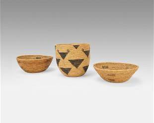 Three Mid-20thC African Yemeni Tribal Storage Baskets
