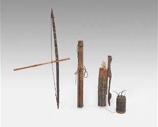 Antique Dayak Borneo Blow Dart with Bow and Arrow Tribal Hunting Lot
