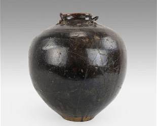 Large Antique 18thC South Chinese Black Martaban Stoneware Storage Jar
