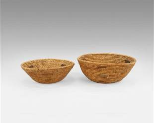 Two Old Pima Native American Indian Tribal Basket Bowls
