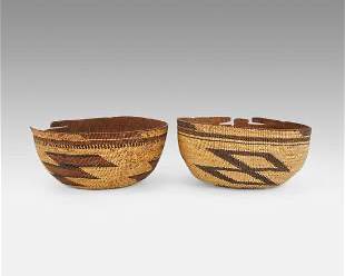 Two Vintage Yurok Native American Indian Tribal Basket Bowls
