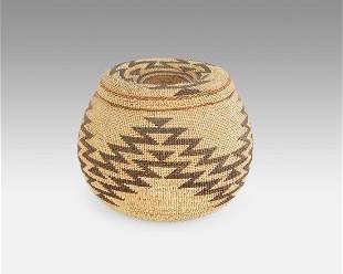 Vintage Yurok Native American Indian Tribal Lidded Basket
