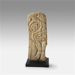 Antique 19thC Tlingit Northwest Coast Flat Carved Bone Otter Amulet Pendant
