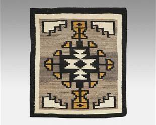 Vintage Navajo Blanket Two Grey Hills Native American Indian Wool Rug
