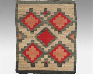 Vintage Navajo Ganado Wool Blanket w/Red and Gray Native American Indian Rug
