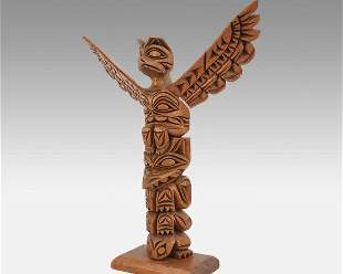 Sam Williams Nuu-chah-nulth Northwest Coast Hand Carved Wood Tribal Totem Pole
