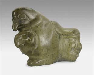 Emiqutailaq, Mina. Huge Native American Inuit Carved Soapstone Owl Statue Tribal Figurine
