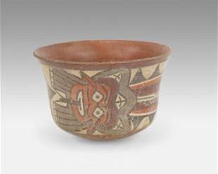 Antique Pre-Columbian Painted Pottery Small Bowl Nazca Peru
