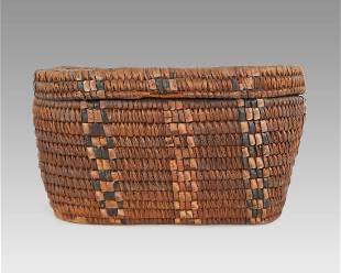 Antique Salish Native American Tribal Lidded Container Basket
