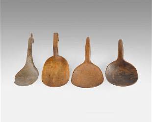 Four Antique Native American Indian Tribal Carved Wood Ladle Spoons
