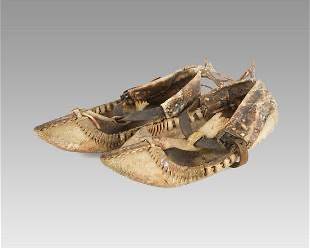 Antique Balkans Leather Moccasins Shoes Tribal Clothing
