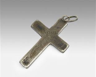 Antique 18thC Silver Reliquary Hinged Box Pendant Cross w/Saint Relics
