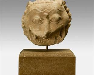 Antique 11thC Cambodian Carved Stone Lion Head Fragment
