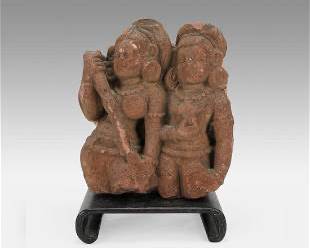 Antique 9thC Red Sandstone Carved Fragment of Shiva India
