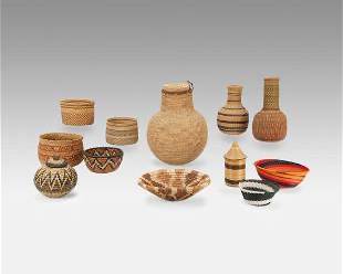 Good Group of Twelve African Tribal Hand Woven Baskets Bowls Containers Vases
