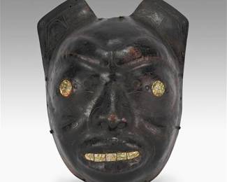 Antique 19thC Northwest Coast Tlingit Copper Abalone Native American Eskimo Bear Mask
