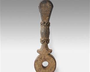 Antique Tibet Nepal Tribal Carved Wood Butter Churn Handle Ghurra #2
