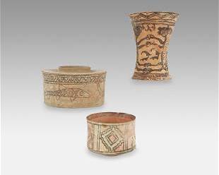 Good Group of Three Ancient Indus River Valley Polychrome Pottery Vessels
