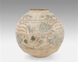 Ancient Indus River Valley Large Polychrome Pottery Vessel Ball Vase Bowl
