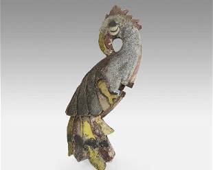 Antique Indonesian Dayak Carved and Painted Wood House Finial Jungle Fowl Bird
