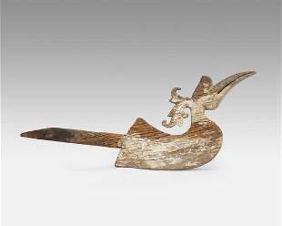 Antique Indonesian Dayak Carved and Painted Wood House Finial Hornbill Bird #2
