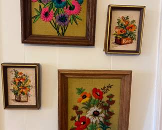 Crewel needlework pictures 