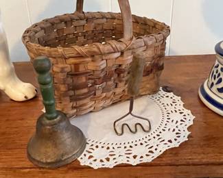 Small old basket 
Tiny potato masher 
Brass bell 