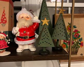 Metal trees 
Vintage Santa bank 