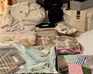 Vintage coat , gowns , hats and shoes 