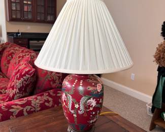 Atmosphere International hand painted table lamp with pleated lined shade (minor wear)  32"H