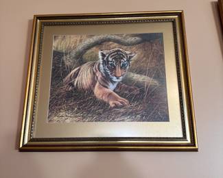 Charles Frace 1975 signed and professionally framed Tiger Cub print 24" x 26"