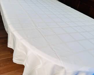 Essential Home polyester creamy ivory tablecloth, a minor (washable) spot, 8' x 5'
