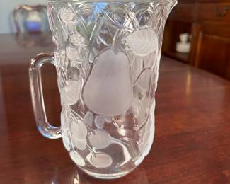 Frosted glass fruit pattern pitcher 9"H (multiple avail.)