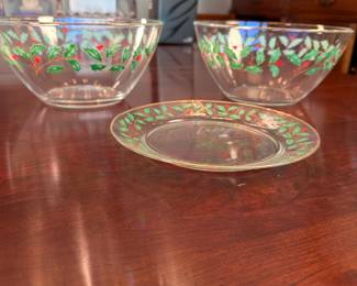 Clear holiday bowls 5"H x 9"W and plate