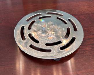 Chrome trivet, monogrammed 6"W