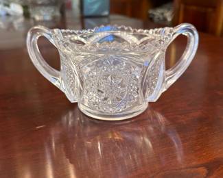 Pressed glass double-handled open sugar