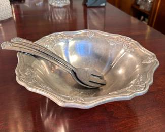 Lenox pewter bowl and serving utensils 4"H x 13"W