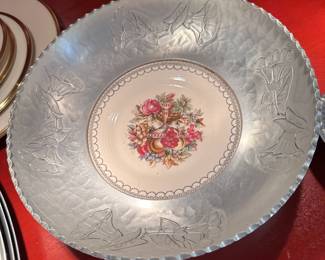 Triumph Limoges white 22K gold Imperial Victorian plate for Farberware wrought aluminum border, plate has some crazing on back, but not through & through 10"