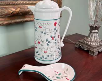 Pfaltzgraff Winterberry insulated carafe and spoon rest