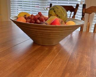 Large centerpiece bowl with pewter finish realistic faux fruit 8"H x 18"W