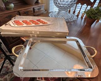 Towle stainless steel bar tray for catering with brass handles, new/like new condition (multiple available) 24" x 15"