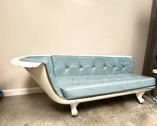 One-of-a-kind lounger/sofa converted footed cast iron tub - unique tufted aqua blue removable seat cushions 5'8"W x 26"D