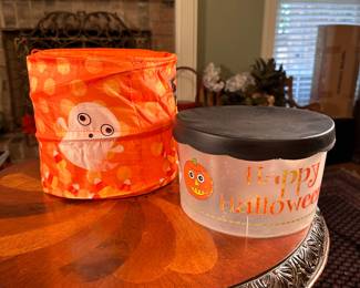 Pop-up fabric and plastic Halloween candy bins