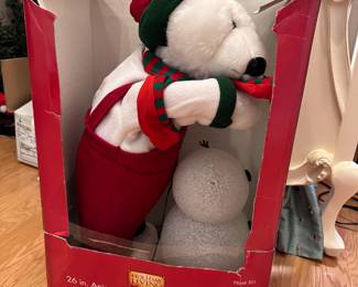 Holiday Living 26" animated musical lighted bear with snowman (snowman is missing an arm) not tested