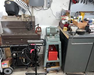 Vintage tool boxes and welder