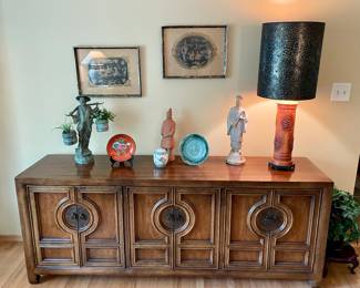 Mid Century Modern, Asian style Credenza. Six feet long.Originally purchased from Breuners in 1970.