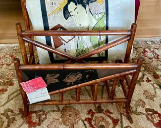 VINTAGE BAMBOO MAGAZINE RACK.