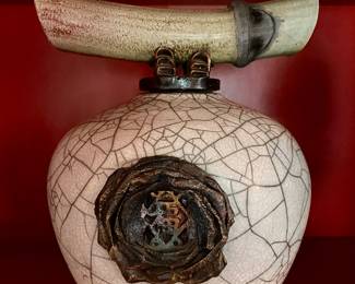 WHITE CRACKLE VASE BY MATTHEW LOVIN.