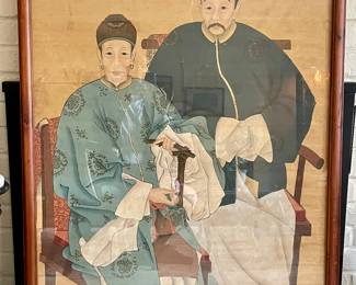 Late Qing Dynasty original ancestral portrait painting, rare in its informal posing, watercolour and gouache on paper