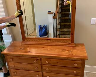 #8 Kincaid Dresser w/mirror - w/8 drawers - 58x19x35 - Mirror - 40x38 - (as is scratch on top, mirror back come unstapled) $125.00